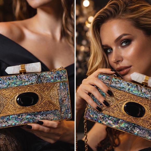 Elegant Gold and Blue Clutch
